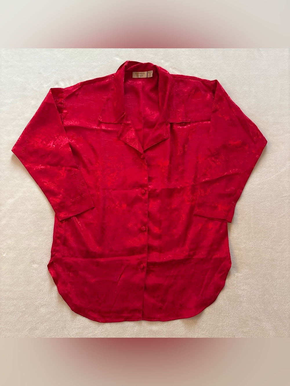 Vintage Gold Label Victoria's Secret Red Floral Polyester Button Down P/S